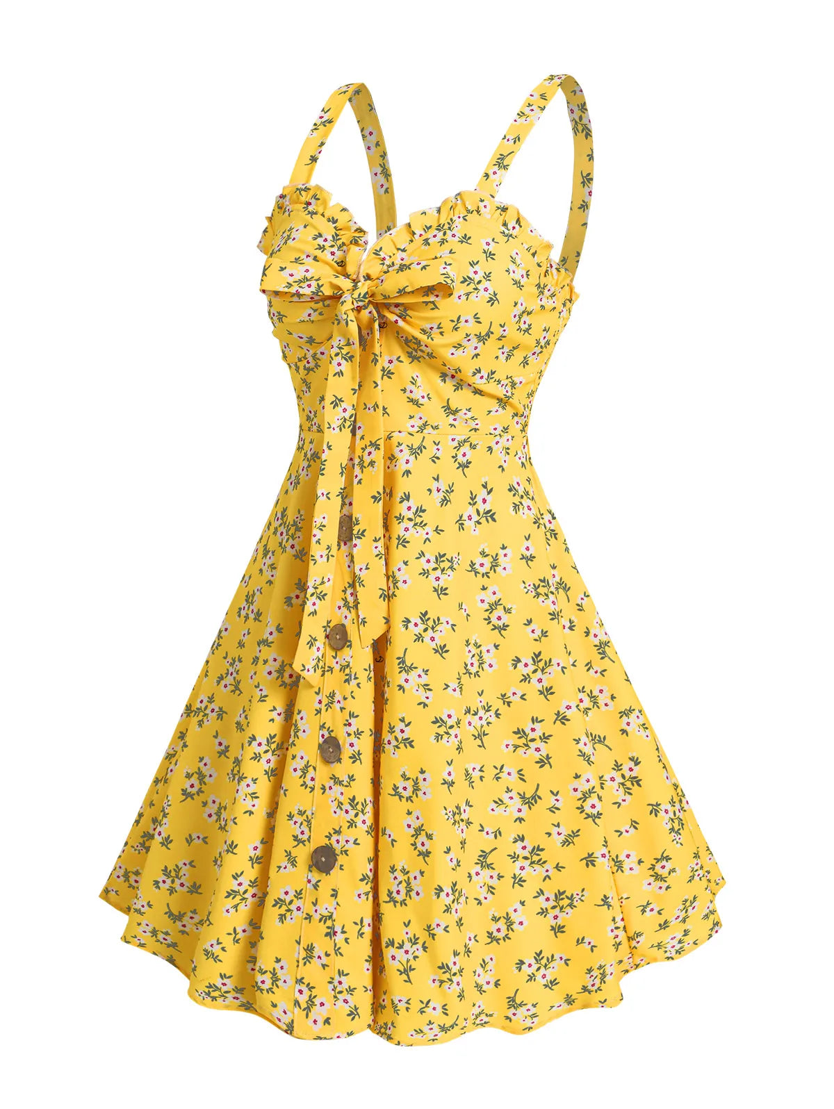 Dressfo 2025 Vestido veraniego con estampado floral para mujer, vestido de fiesta en el jardín, minivestido con lazo y volantes para verano
