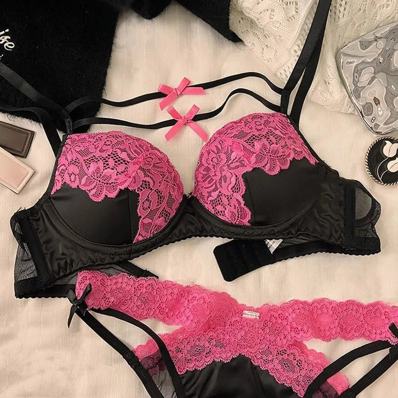 Conjunto de sujetadores de encaje para mujer, sujetadores finos y transpirables de verano, lencería Sexy y ropa interior, Bralette acolchado interior con correa ajustable para el hombro