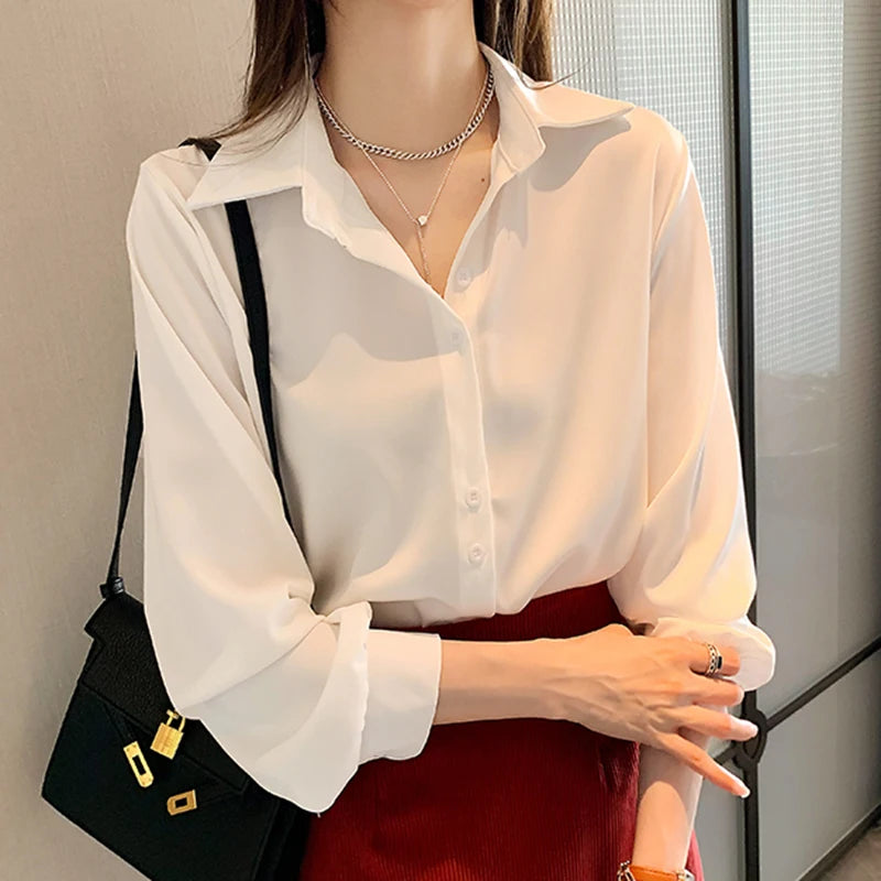Camisas de talla grande, moda Primavera Verano, blusa holgada de manga larga para mujer, Tops informales de gasa, camisas de oficina para mujer