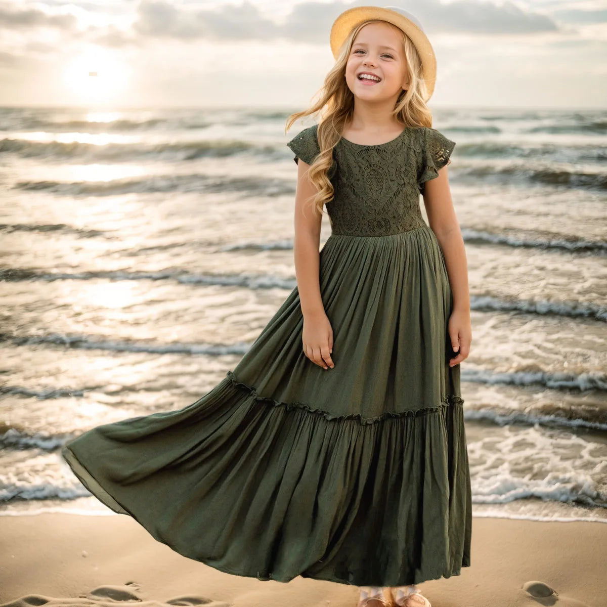 Vestidos largos bohemios de encaje para niñas de 3 a 14 años, vestido de fiesta de princesa con flores para bebés y niños, disfraz, ropa para niños