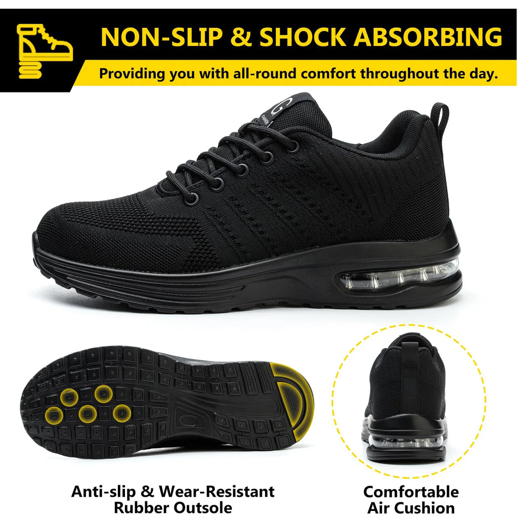 Zapatos de seguridad indestructibles para mujer, zapatos de trabajo con punta de acero antipinchazos, zapatillas ligeras antideslizantes con cojín de aire