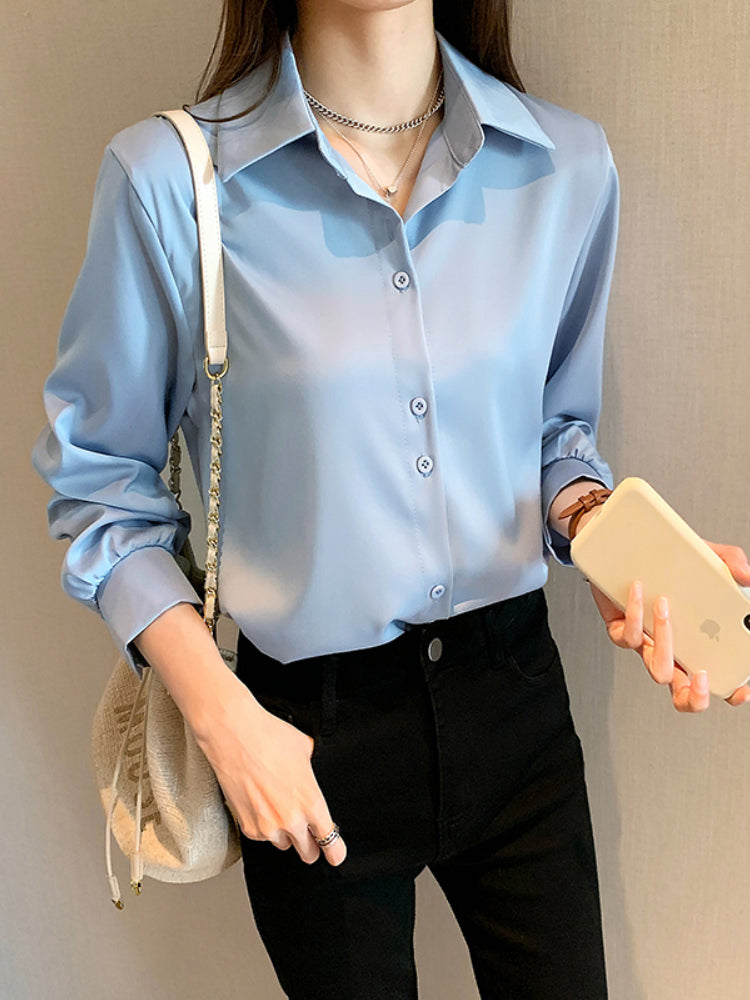 Camisas de talla grande, moda Primavera Verano, blusa holgada de manga larga para mujer, Tops informales de gasa, camisas de oficina para mujer