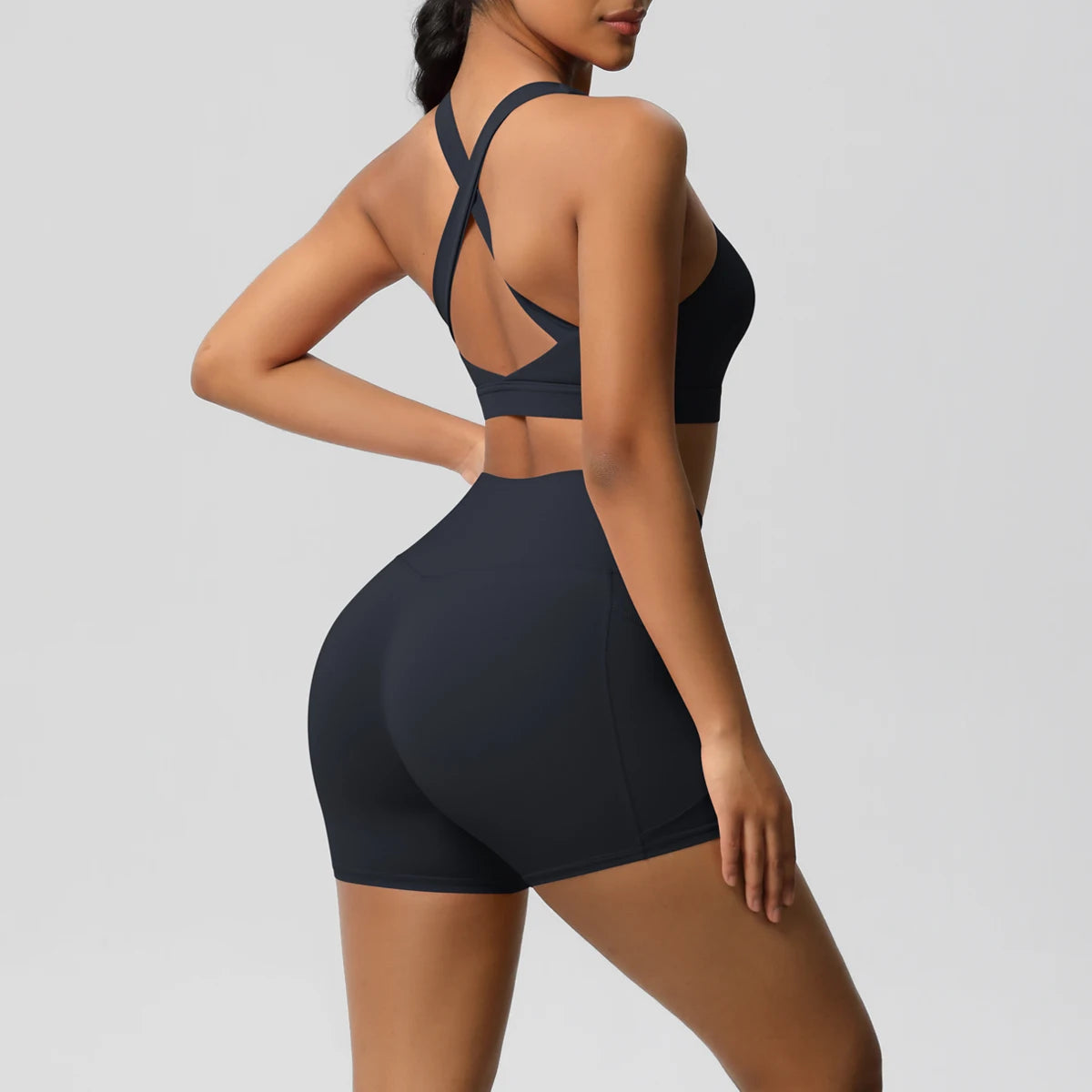 Ropa deportiva con bolsillo para mujer, conjunto de Yoga, ropa de gimnasio, trajes de Yoga para mujer, chándales, pantalones cortos deportivos, sujetador cruzado, mallas de gimnasio, 2 uds.