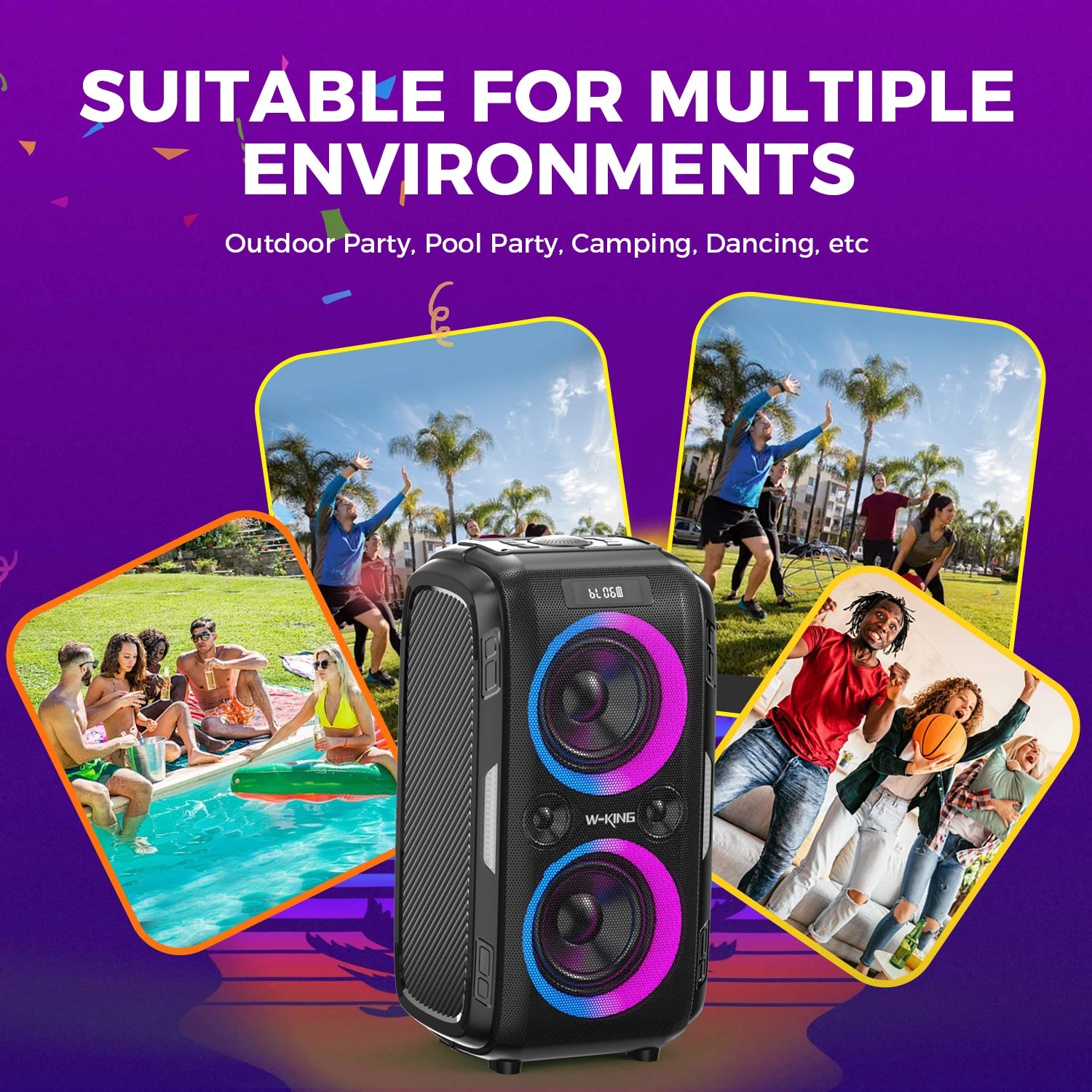 W-KING Altavoz Bluetooth grande PEAK de 250W, el más ruidoso/masif, 120dB/12 graves personalizados, altavoz portátil Boombox de fiesta grande V5.3 inalámbrico