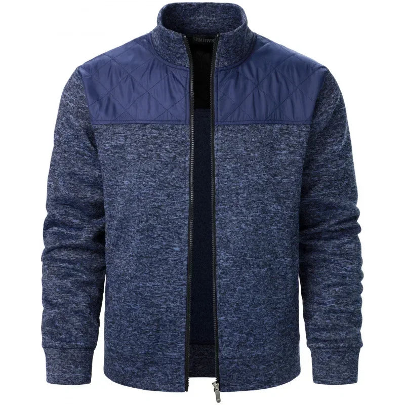 Sudaderas de retales para hombre, chaqueta con cuello levantado, cárdigan ajustado, ropa de calle, ropa deportiva, abrigo informal con cremallera, chándal para exteriores para hombre