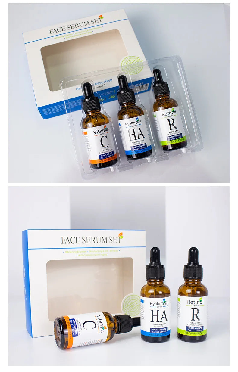Sueros faciales, juego de cuidado de la piel, vitamina C, ácido hialurónico, suero de Retinol para reafirma la cara, suero hidratante iluminador para cara Se