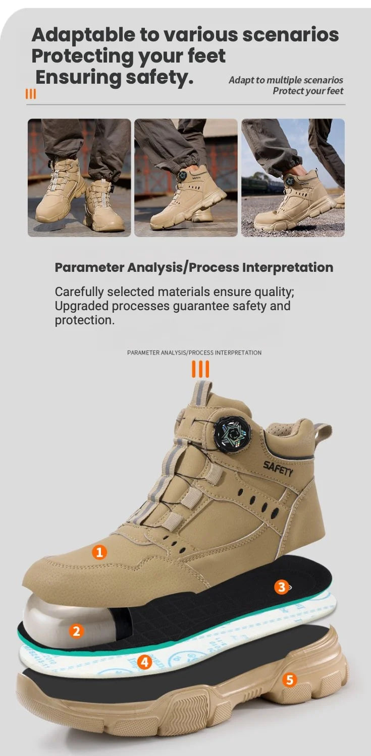 Botas de Trabajo de Seguridad con Punta de Acero para Hombre, Anti-aplastamiento, Resistentes a Pinchazos, con Entresuela de Kevlar, Impermeables, Ligeras, con Hebilla Giratoria