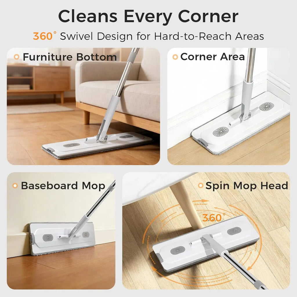 Juego de Mopa y Cubeta con Cubeta Desmontable que Ahorra Espacio, Mopa de Pared con Rotación de 360° °   Cabezal de Mopa Giratorio, 2 Almohadillas de Microfibra Reutilizables para Mopa
