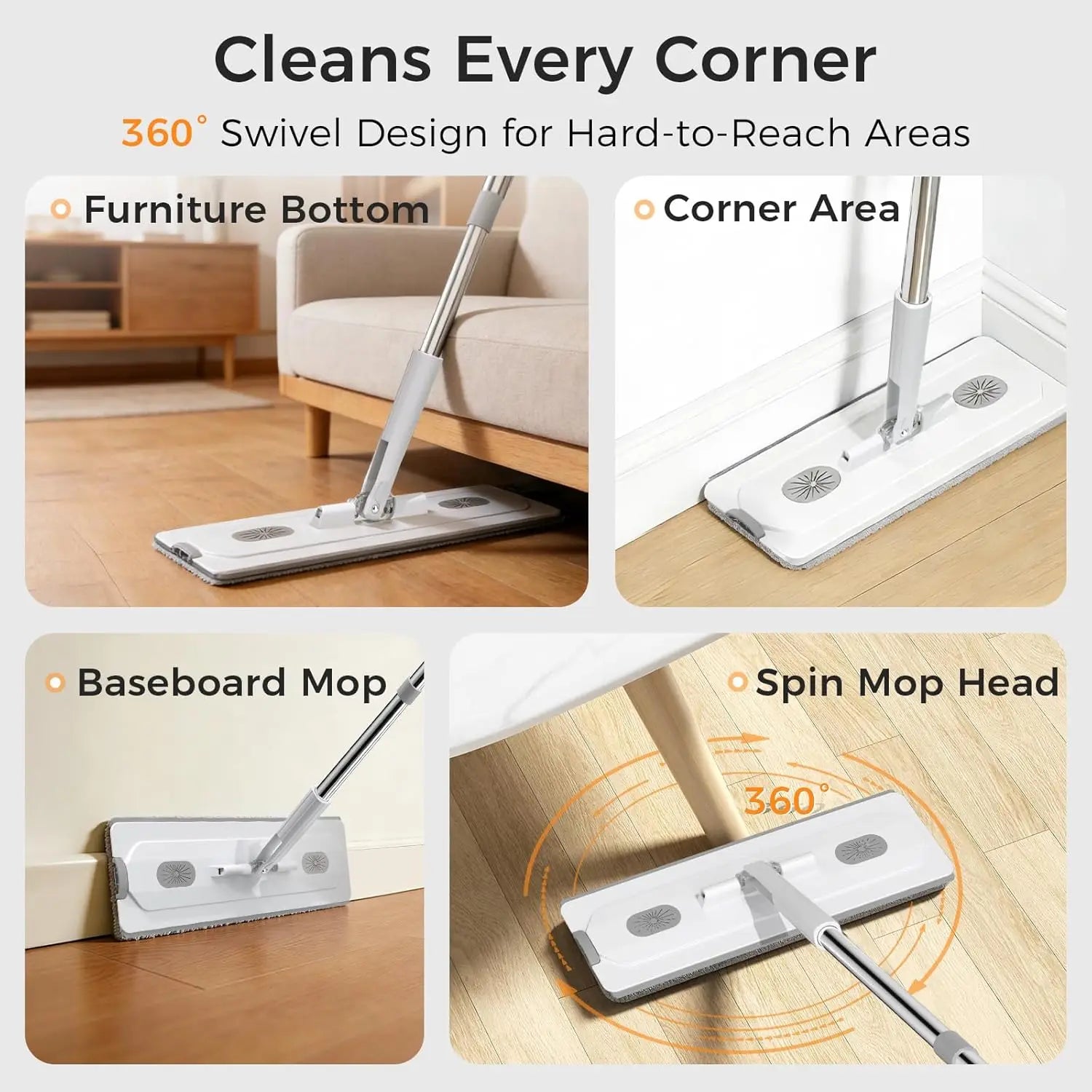 Juego de Mopa y Cubeta con Cubeta Desmontable que Ahorra Espacio, Mopa de Pared con Rotación de 360° °   Cabezal de Mopa Giratorio, 2 Almohadillas de Microfibra Reutilizables para Mopa