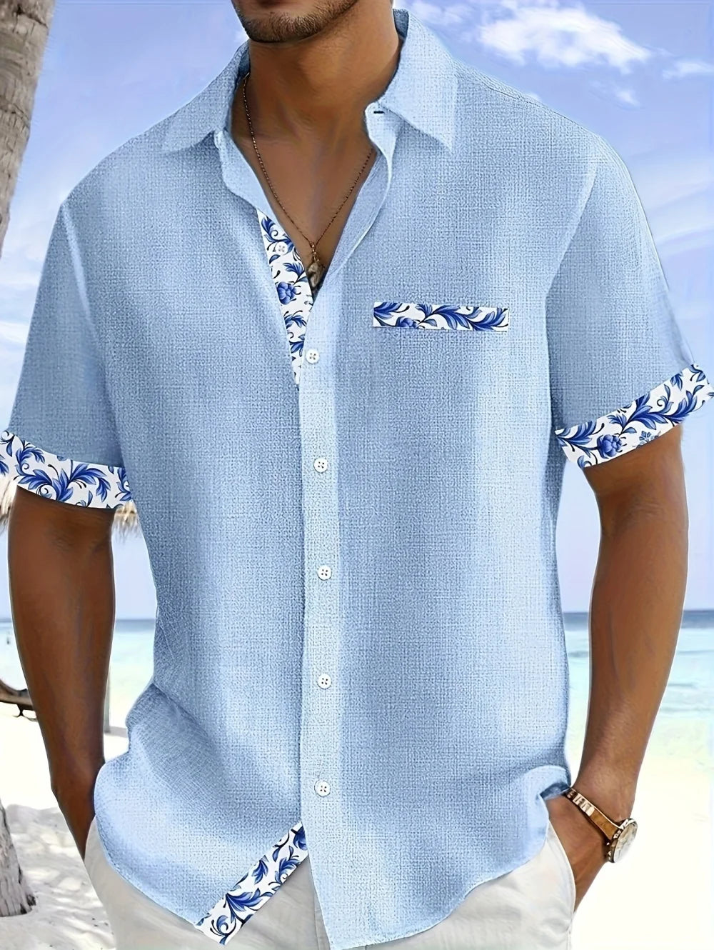 Camisa Ligera con Botones para Hombre, Estampado Retro, Manga Corta, Estilo Casual, Secado Rápido, Ropa Hawaiana para Vacaciones