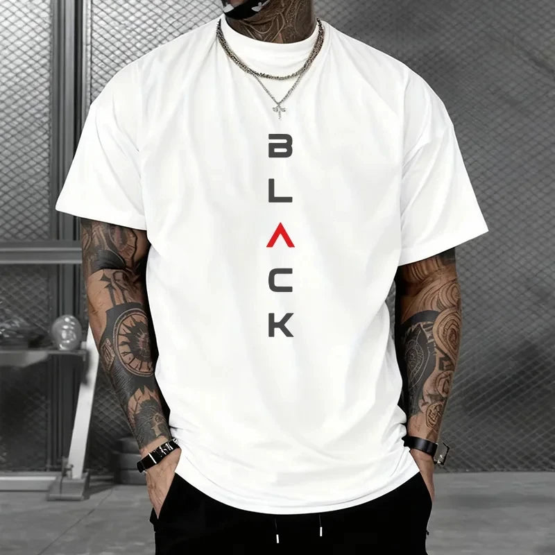 Camiseta de algodón para hombre, camiseta informal con estampado de manga corta para deportes al aire libre, camisetas holgadas para correr, camiseta holgada de estilo harajuku en blanco y negro para uso diario
