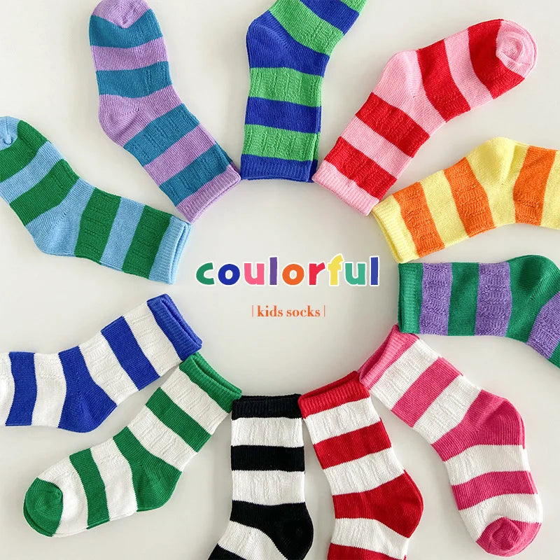 Horetong, 3 par/lote, calcetines de verano para niños de 1 a 12 años, calcetines de algodón a la moda para bebés, calcetines transpirables a rayas con contraste de colores