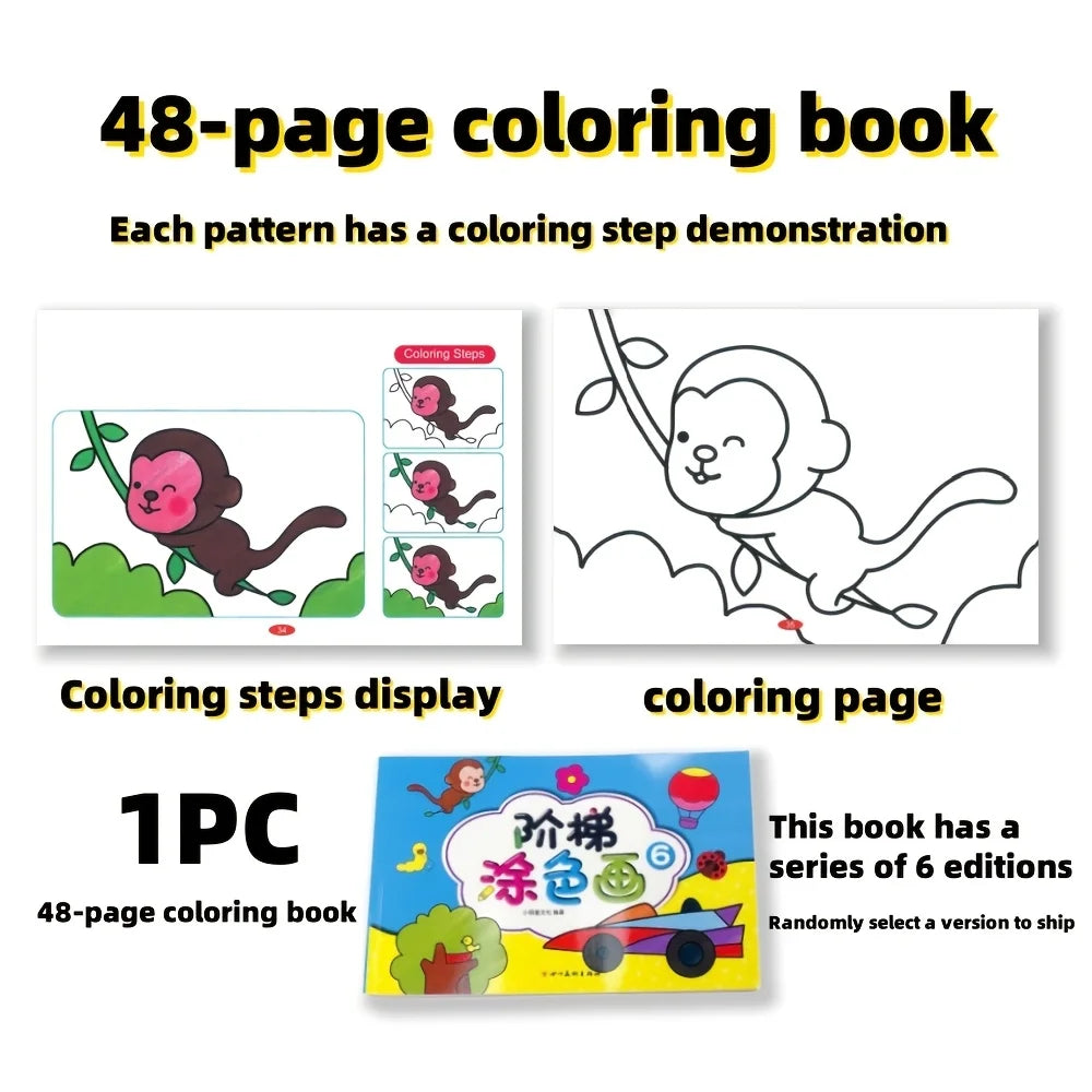 Cuaderno de bocetos de aprendizaje con animales de dibujos animados coloridos, 48 páginas, libro creativo para garabatos y colorear, cuaderno de bocetos interactivo temprano y bonito