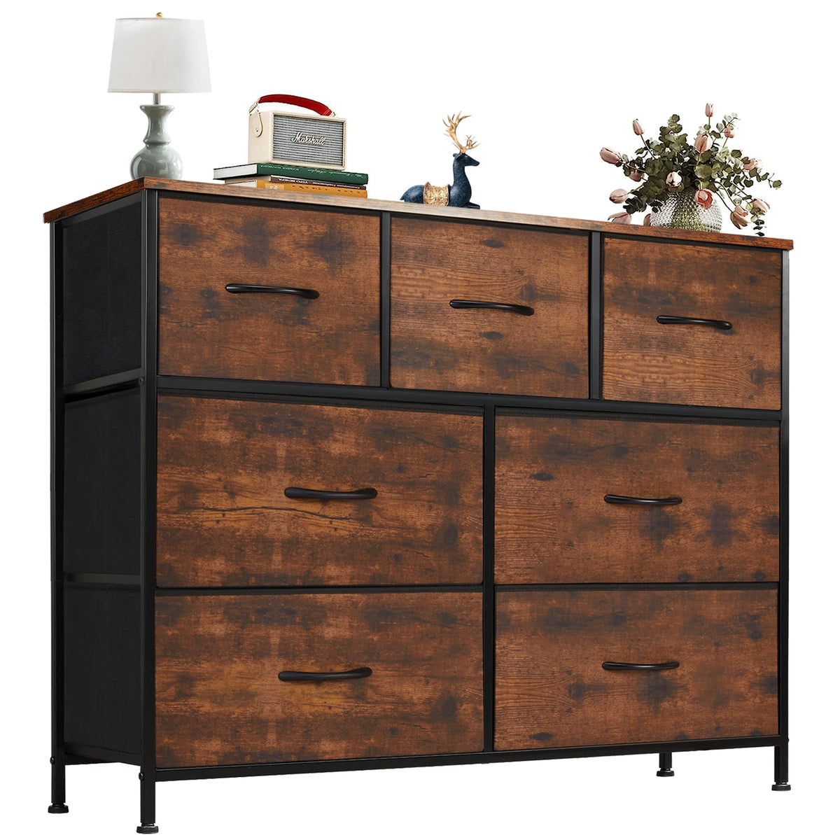 JHK Desser para dormitorio con 7 cajones de tela, organizador, armario de almacenamiento, pecho, ropa para sala de estar, vitrina de muebles
