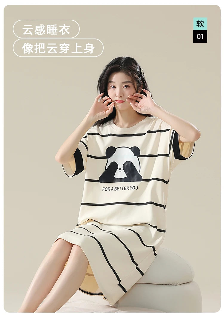 100% ALGODÓN! Camisón de verano para mujer de talla grande M-4XL, nuevo camisón antibacteriano HQ, camisón de manga corta, vestido informal