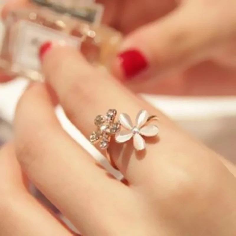 Gran oferta de anillos de joyería de moda, anillos con apertura de flor de rosa negra, anillos ajustables para dedo índice para mujer y niña, regalo