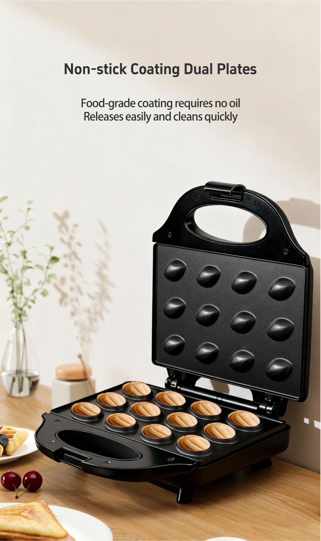 Máquina eléctrica para hacer gofres y pasteles de nueces con nueces, 12 agujeros, cocina, fabricación de galletas para hornear, gofres de nueces de negocios