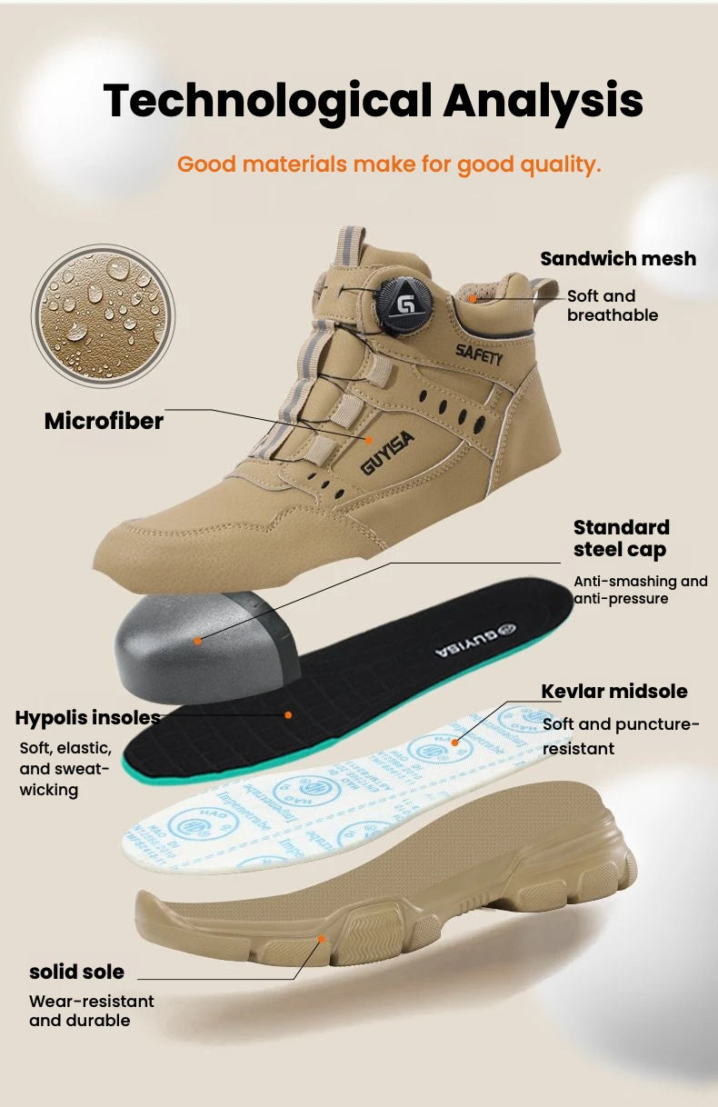 Botas de Trabajo de Seguridad con Punta de Acero para Hombre, Anti-aplastamiento, Resistentes a Pinchazos, con Entresuela de Kevlar, Impermeables, Ligeras, con Hebilla Giratoria