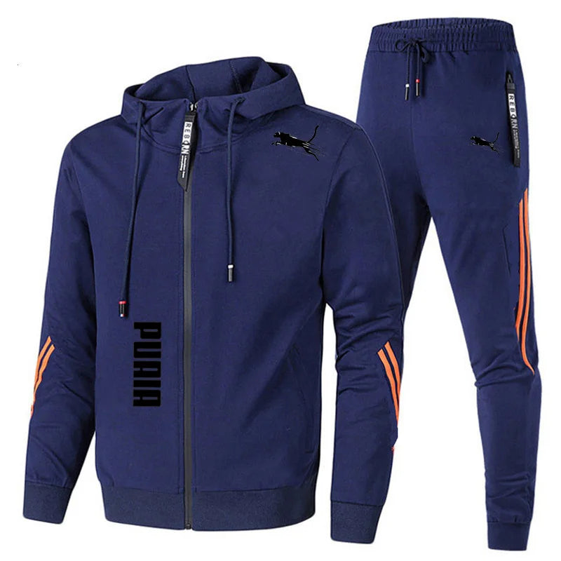 Conjunto de chándal de primavera y otoño para hombre, Sudadera con capucha de manga larga y Joggers, ropa deportiva de 2 piezas para correr y Fitness, ropa informal