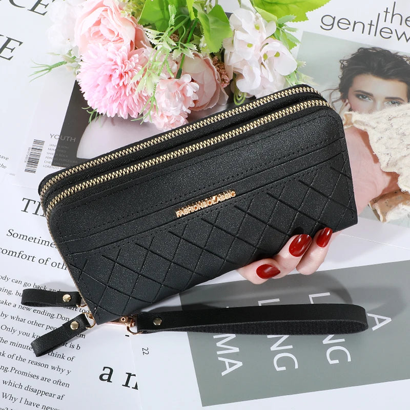 Cartera larga para mujer, monederos con borlas, tarjetero, billeteras con doble cremallera, bolso de mano de cuero Pu, bolso de lujo para dinero y teléfono