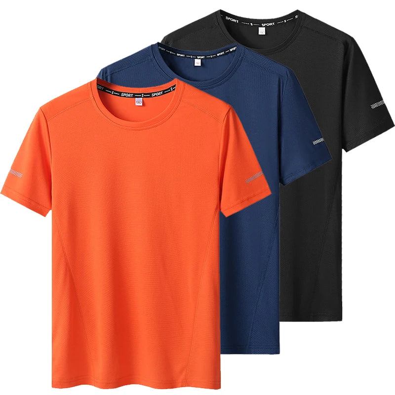 Camiseta deportiva de verano para hombre, camisetas de secado rápido de talla grande 6XL/7XL, camiseta de manga corta con cuello redondo de gran tamaño para Fitness y correr, 3 uds.