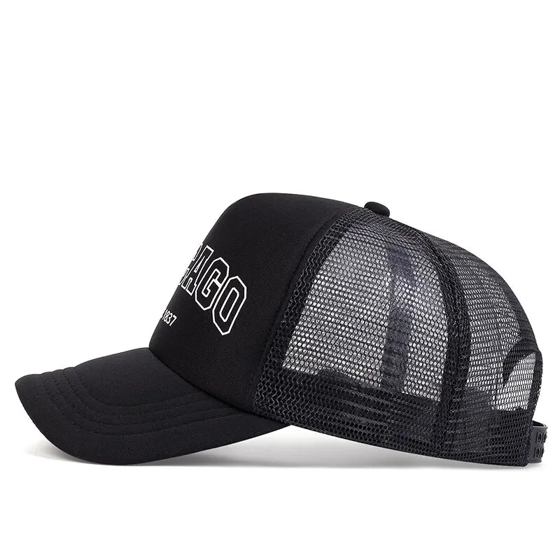 Gorra de béisbol de malla de verano para hombre, gorra Snapback con letras Chicago para deportes al aire libre para mujer, gorras transpirables Unisex, gorras de camionero de Hip Hop