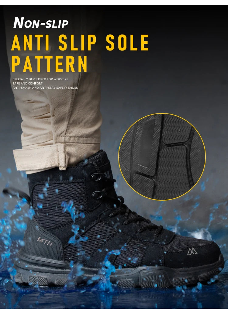 Zapatos de seguridad ligeros y transpirables para hombre, puntera de acero, zapatos de trabajo antigolpes, botas de seguridad indestructibles antipinchazos