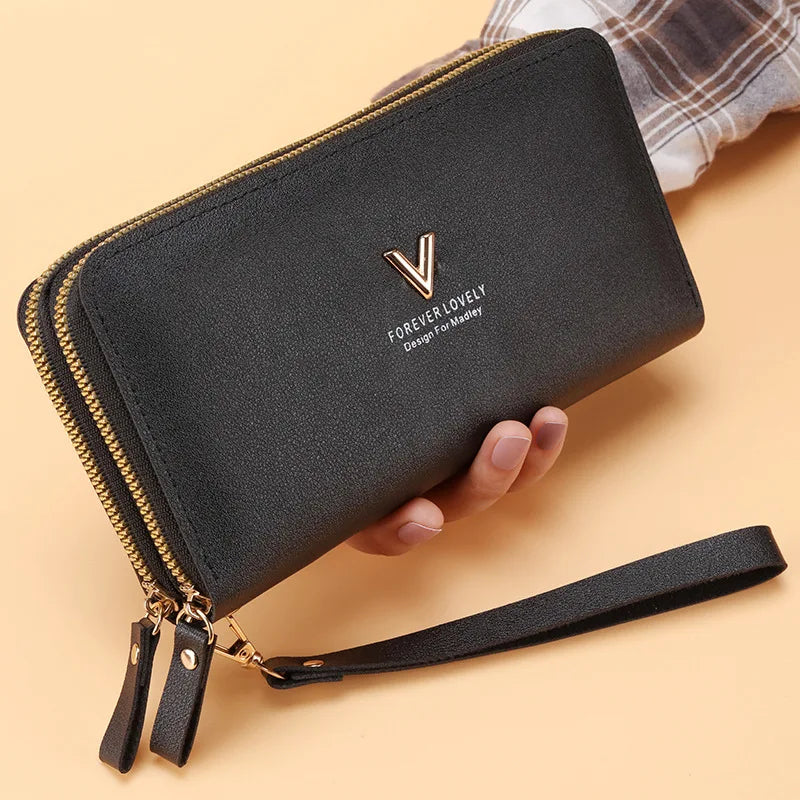 Cartera larga para mujer, monederos con borlas, tarjetero, billeteras con doble cremallera, bolso de mano de cuero Pu, bolso de lujo para dinero y teléfono