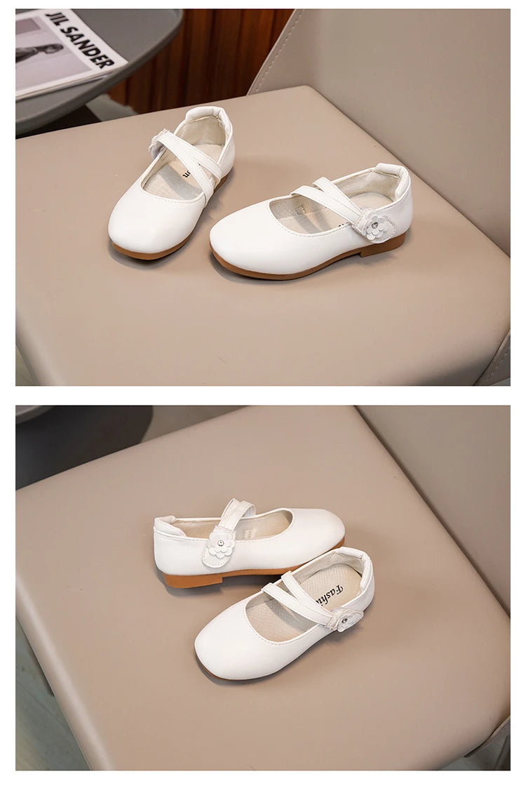Zapatos de princesa para niñas, zapatos de cuero para niñas medianas y grandes, zapatos planos informales con flores florales para espectáculo de cumpleaños y bodas