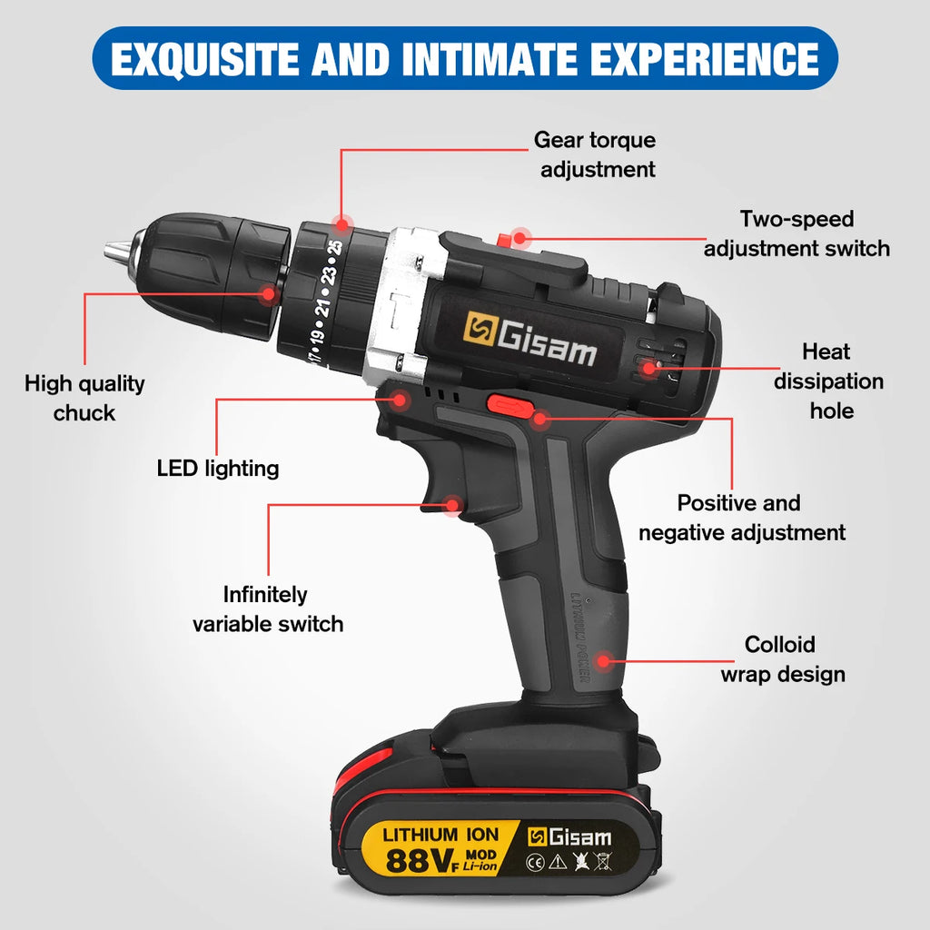Taladro de impacto inalámbrico de 21V, destornillador eléctrico, taladro percutor eléctrico, Mini taladro manual inalámbrico, herramientas eléctricas con batería de iones de litio