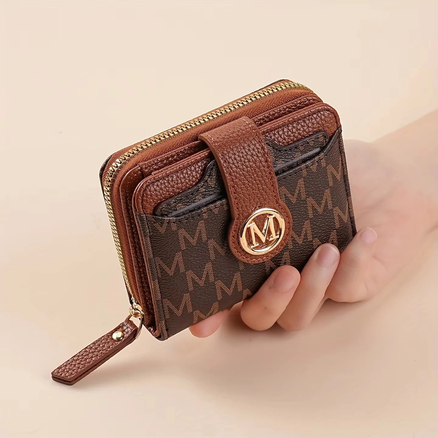 Cartera corta para mujer, monedero con cremallera con letra M, monederos para monedas, bolsas para dinero, tarjetero, bolso de mano