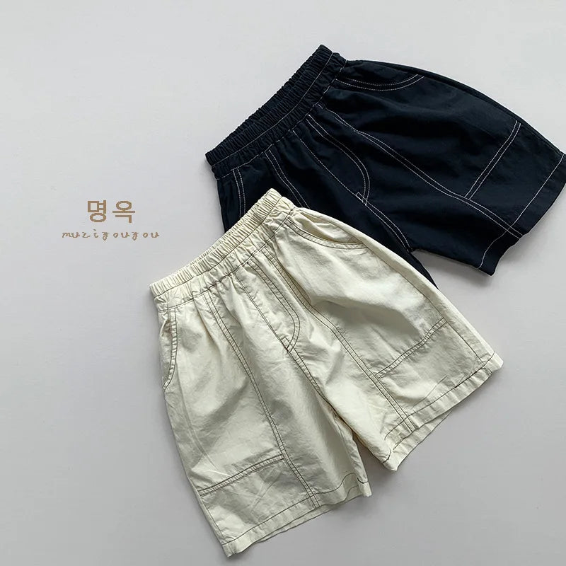 NOVEDAD DE VERANO 2025, pantalones cortos sueltos para niños, pantalones casuales sólidos para bebés, pantalones cortos casuales de algodón para niños y niñas, pantalones medios para niños, ropa para niños