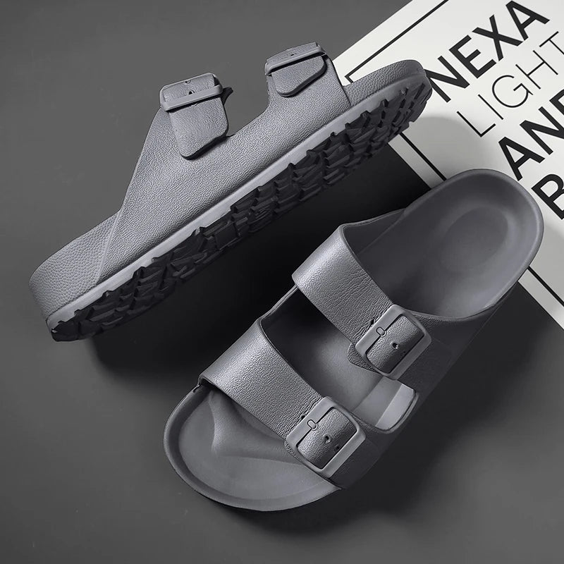 Zapatillas suaves ajustables de verano para hombre, chanclas planas de EVA con forma de nube, sandalias ligeras antideslizantes de Color sólido para playa de talla grande