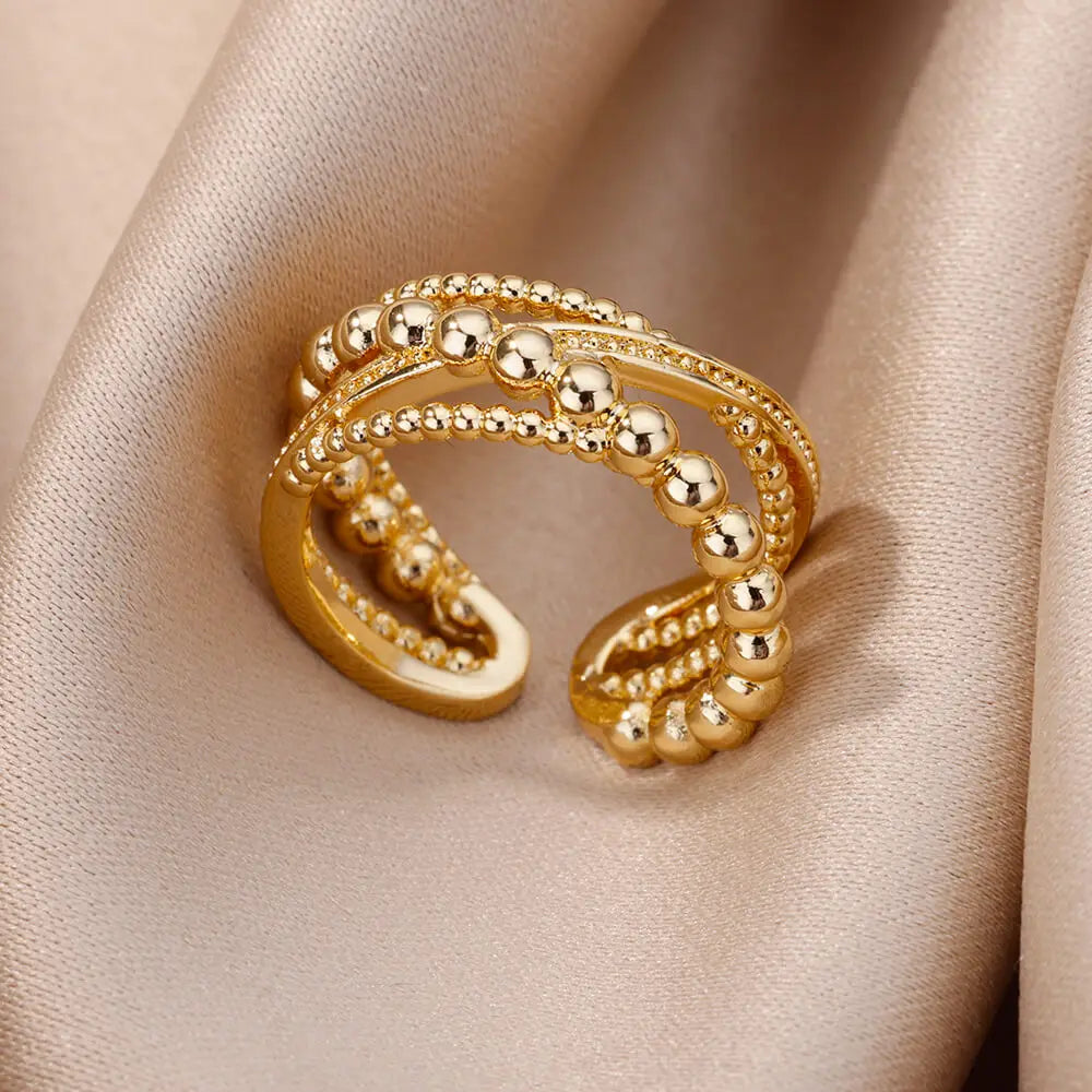 Anillos cruzados de acero inoxidable para mujer, anillo de apertura Irregular chapado en oro, joyería estética de boda