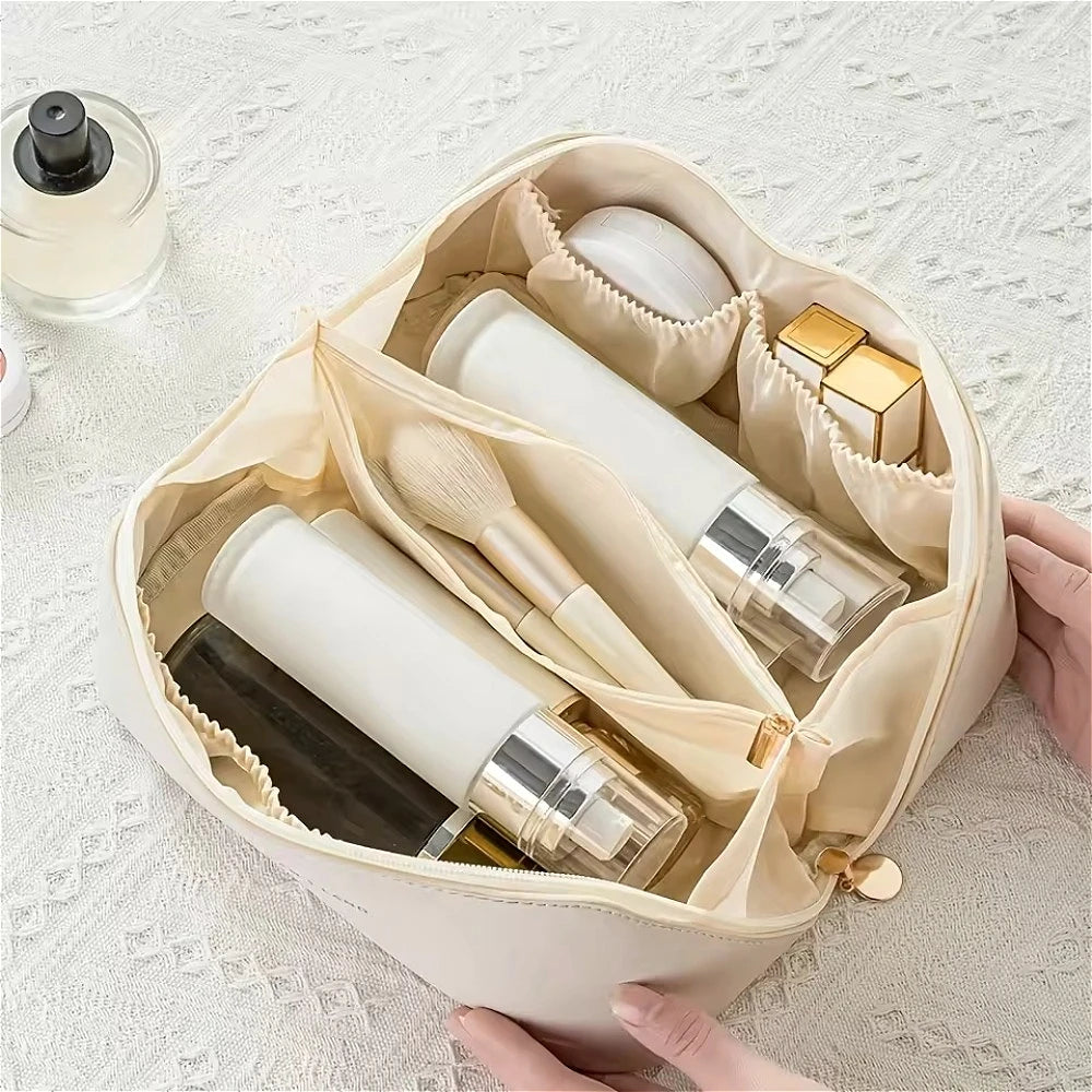 Bolsa de cosméticos de viaje grande para mujer, organizador de maquillaje de cuero, neceser femenino, estuche de maquillaje, bolsa de almacenamiento, caja de lujo para mujer