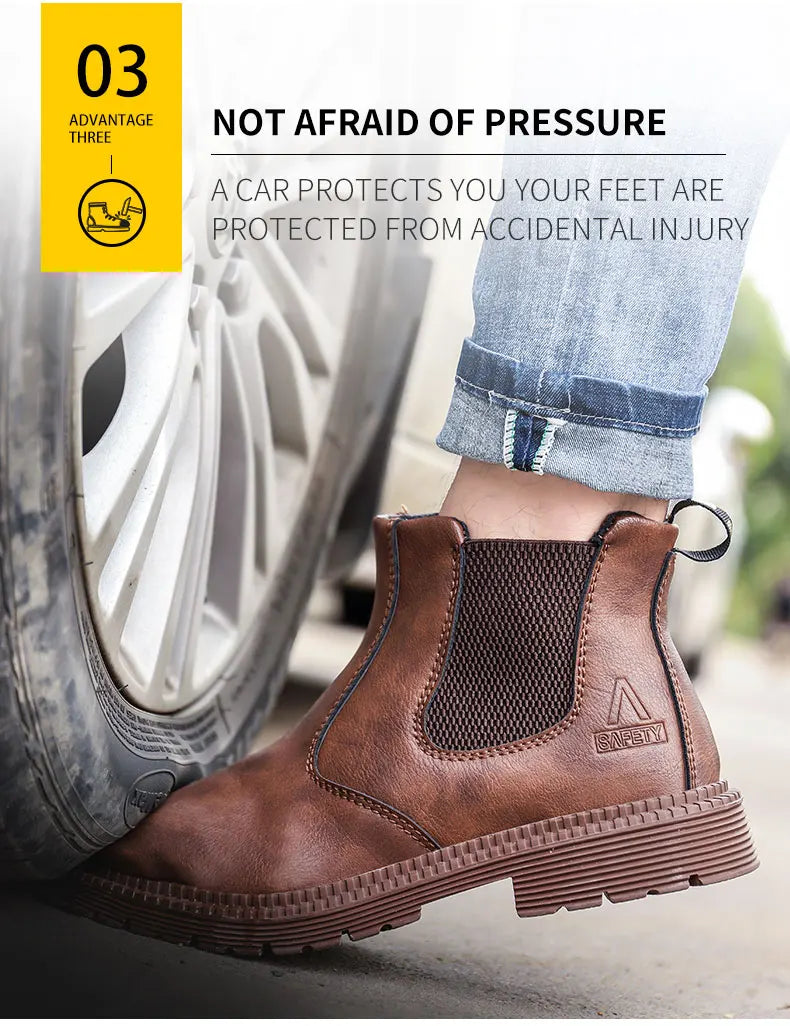 Botas de trabajo Lerther para hombre, zapatos de seguridad indestructibles, zapatillas de trabajo a prueba de pinchazos con punta de acero, zapatos de trabajo para hombre