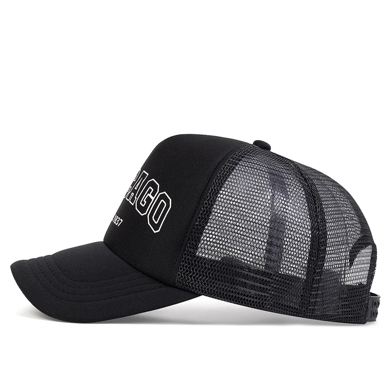 Gorra de béisbol de malla de verano para hombre, gorra Snapback con letras Chicago para deportes al aire libre para mujer, gorras transpirables Unisex, gorras de camionero de Hip Hop