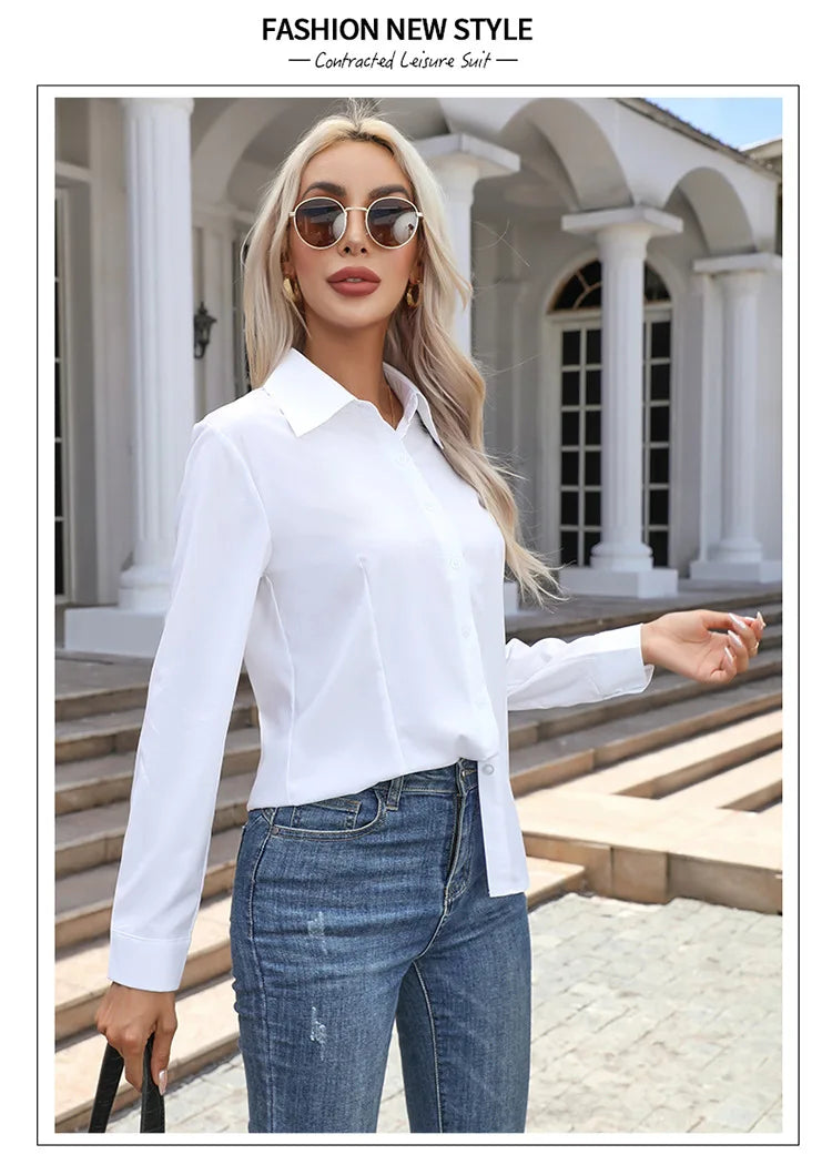 Blusa Elegante de Gasa con Botones para Mujer, Camisa Informal de Manga Larga con Cuello Camisero para Primavera y Verano, Blusa Tipo Túnica para Oficina
