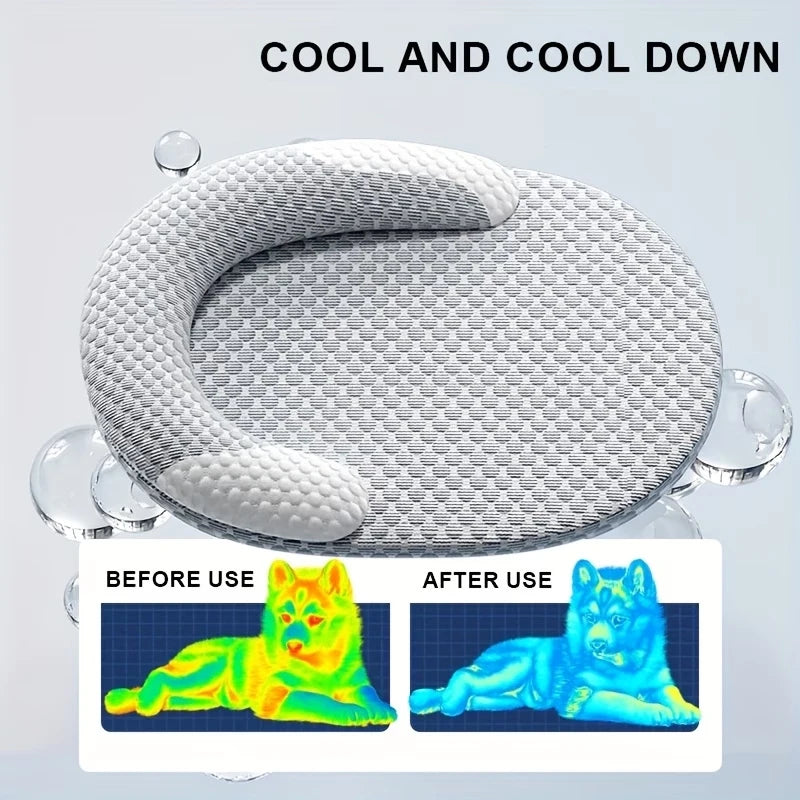 Cama refrescante para perros, colchoneta de seda helada para gatos, nido ovalado para mascotas, almohadilla transpirable de disipación de calor para perros pequeños, medianos y grandes, y gatos.