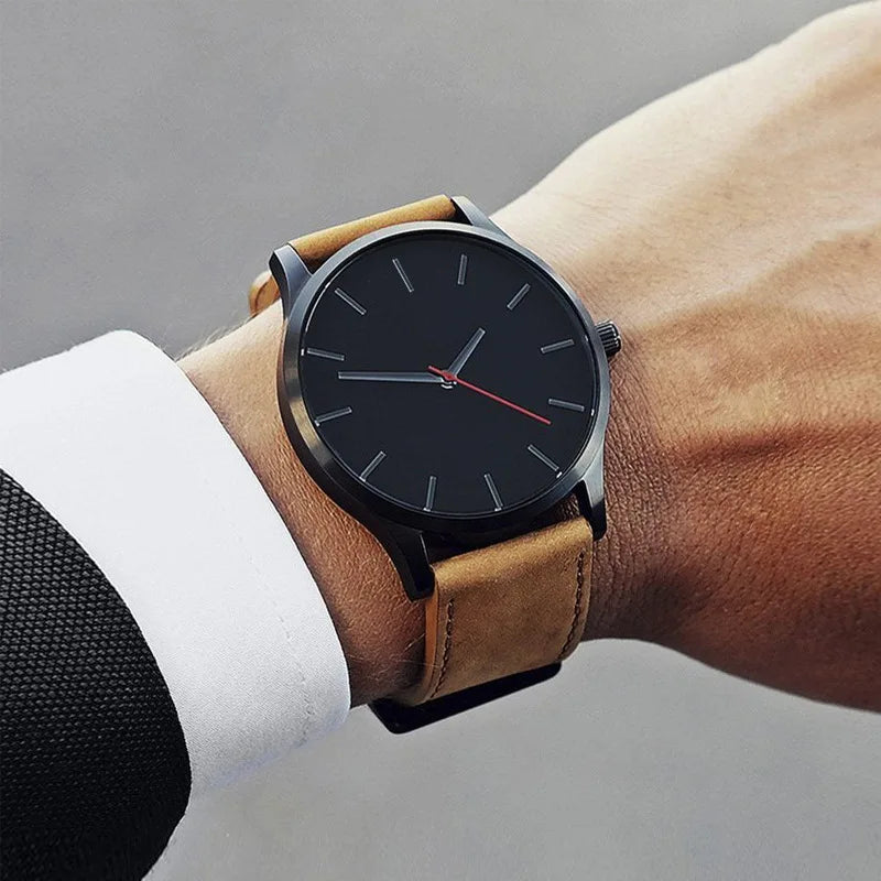 Reloj de pulsera de cuarzo analógico Simple para hombre, caja de Metal a la moda, relojes para hombre, cinturón de cuero, reloj informal de negocios para hombre, relojes masculinos