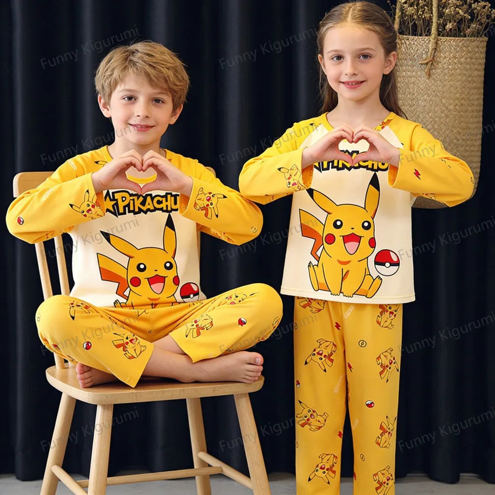 Pijamas de dibujos animados para niños de 3 a 5, 7, 9, 11 y 13 años, conjuntos de ropa para el hogar para niños, pijamas de Pikachu de manga larga para niñas, ropa de descanso para adolescentes