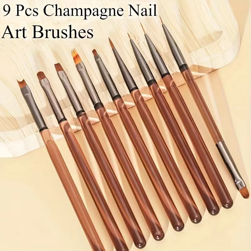 9 Bolígrafo de gel UV, pincel para uñas DIY, pincel para pintar acrílico, delineador de ojos para diseño de uñas, herramientas de pintura para exhibición de puntas de uñas.