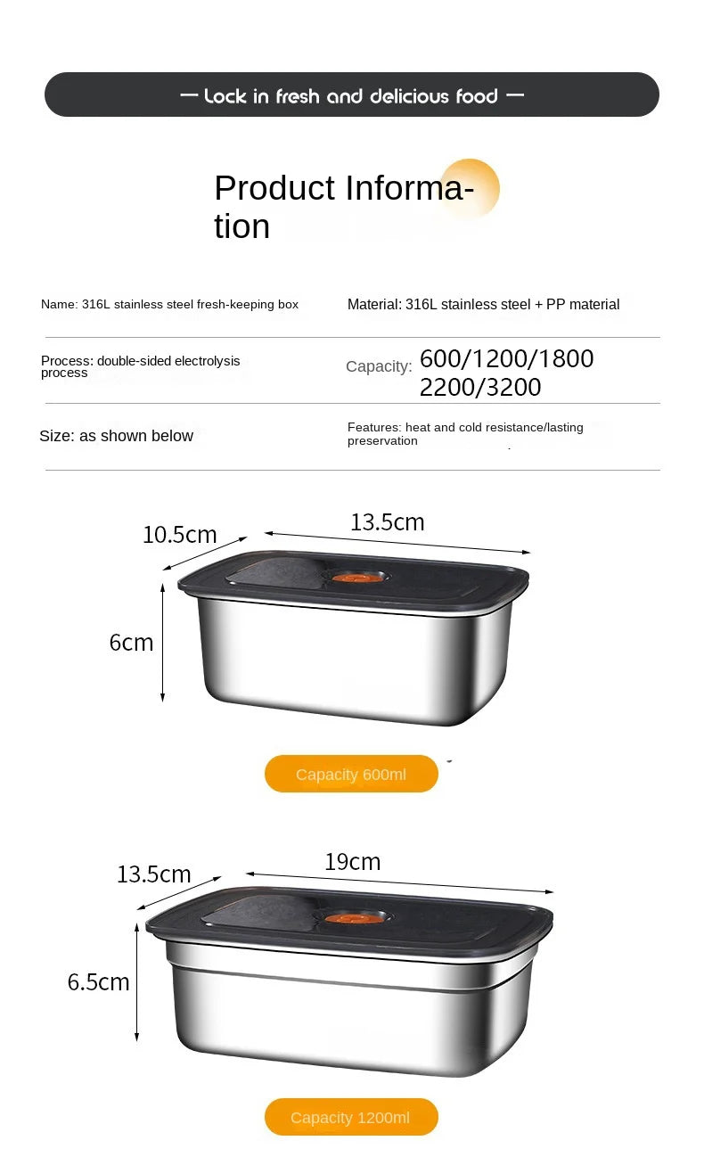 Crisper de acero inoxidable 304, fiambrera, fiambrera sellada a prueba de fugas, caja de almacenamiento para refrigerador y congelador, fiambrera para acampar