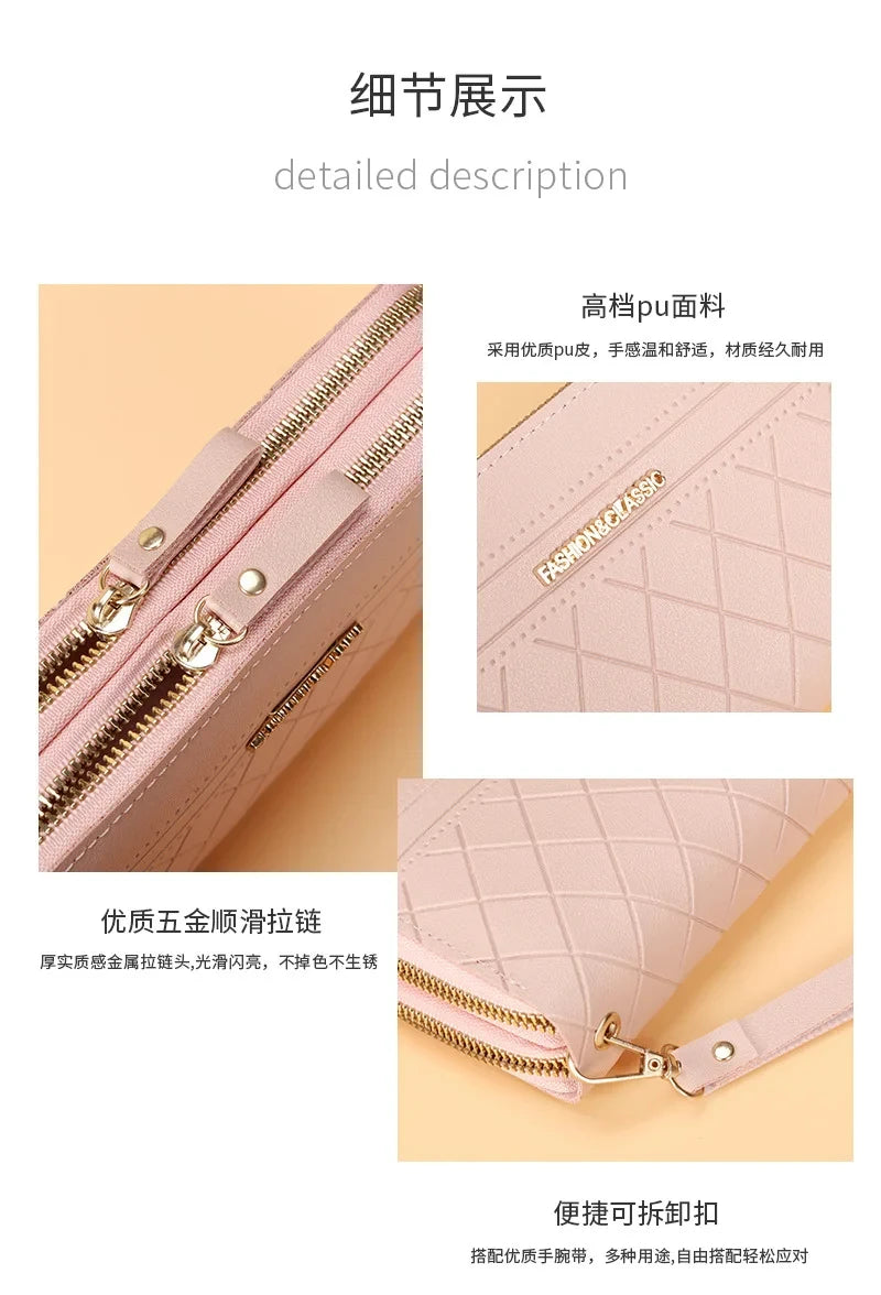 Cartera larga para mujer, monederos con borlas, tarjetero, billeteras con doble cremallera, bolso de mano de cuero Pu, bolso de lujo para dinero y teléfono