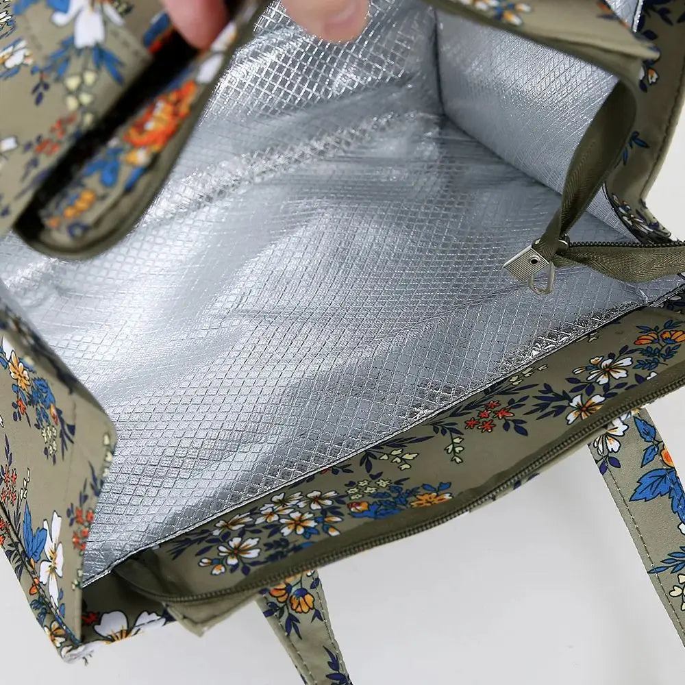 Bolso de mano grueso de gran capacidad con estampado de nailon de nuevo estilo, bolsa de almacenamiento para fiambrera semicerrada con cremallera portátil de trabajo, bolsa bento
