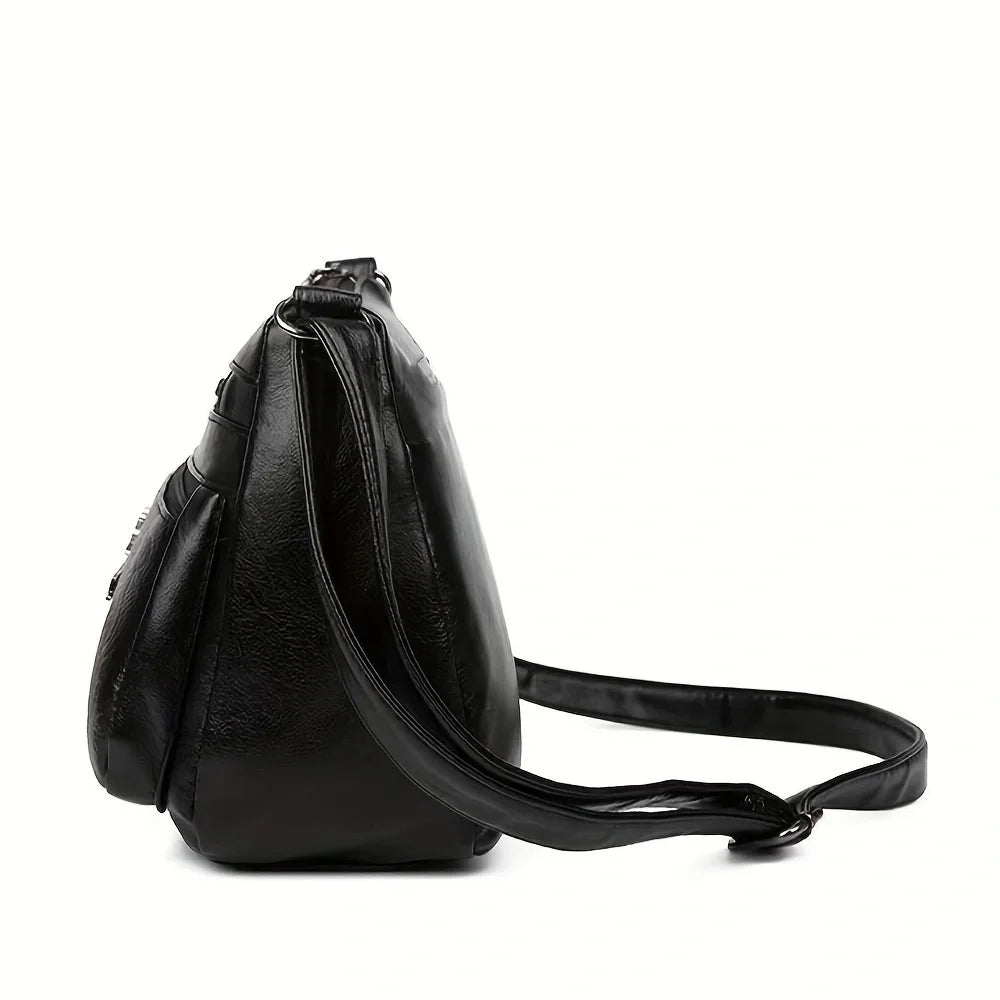 Bolso de Hombro de Moda para Mujer, de Piel Sintética, Gran Capacidad, con Múltiples Bolsillos, Estilo Mamá, Negro, Repujado, para Salidas y Fiestas