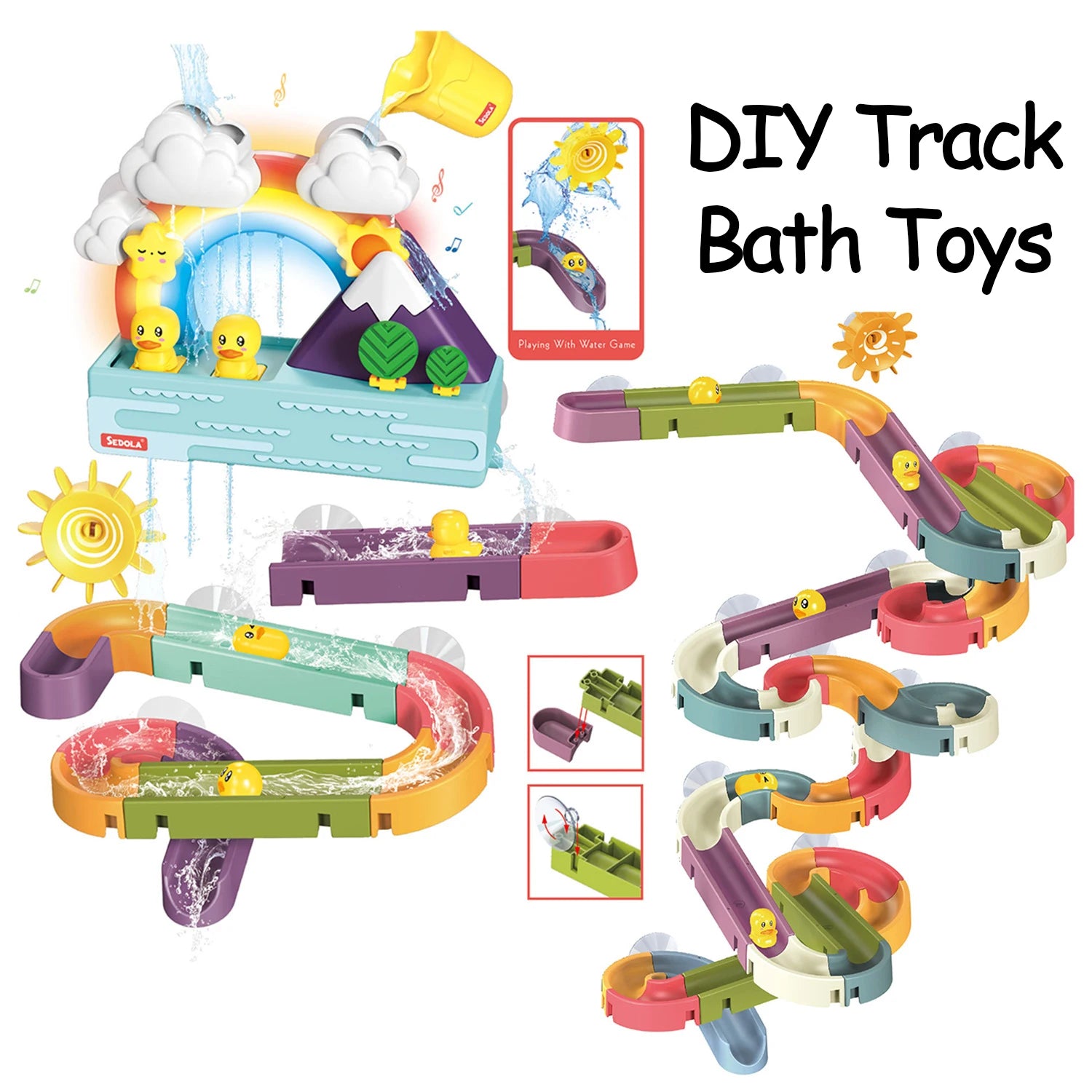 Bebé DIY montaje pista tobogán ventosa juguetes bañera juguetes bebé baño bañera ducha juguete conjunto pato agua juguetes para niños