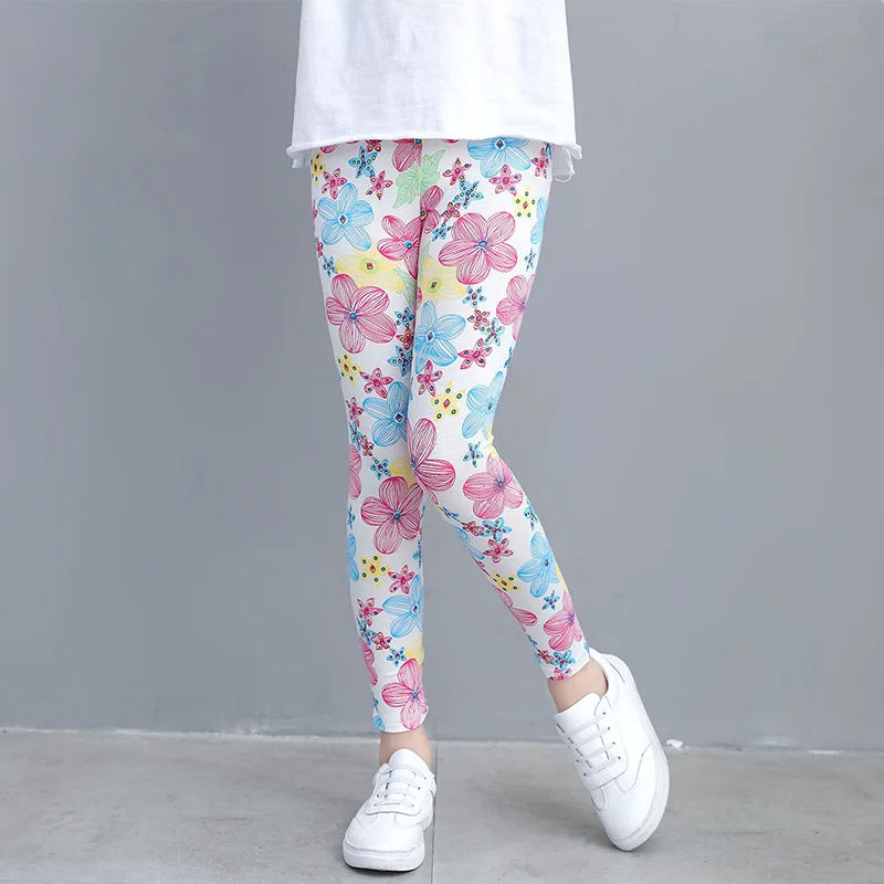 Little maven, novedad de 2024, mallas con flores de dibujos animados, pantalones para niños, pantalones encantadores para primavera y otoño para niños de 2 a 7 años