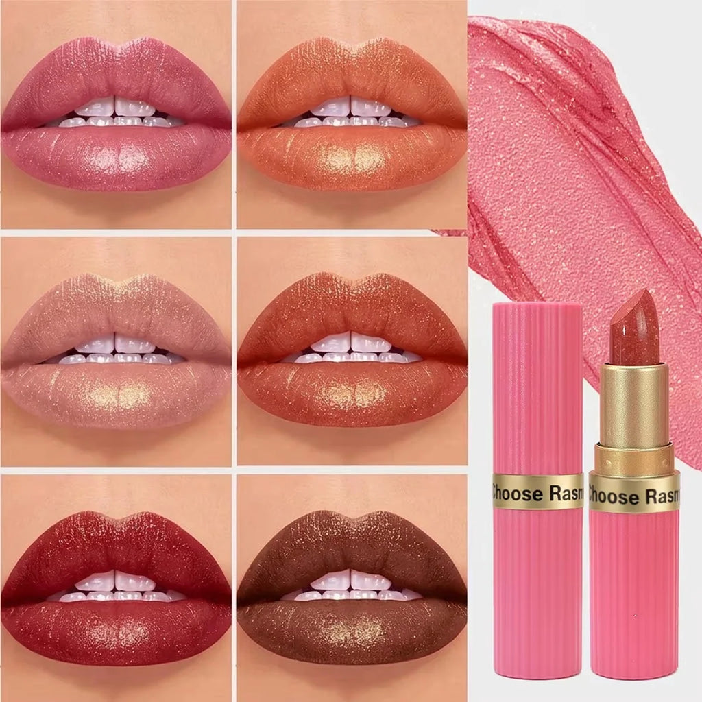 Lápiz labial de terciopelo con purpurina rosa nacarado, metálico, resistente al agua, de larga duración, mate, brillo, diamante, maquillaje cosmético para mujer
