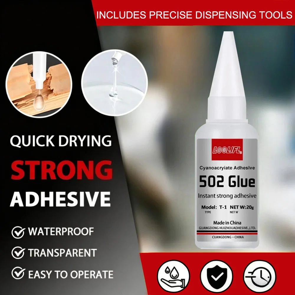 Pegamento instantáneo transparente 502, adhesivo universal de alta viscosidad y curado rápido para reparación de decoración de plástico, Metal y vidrio